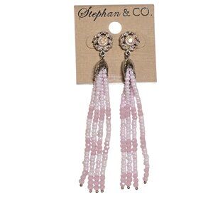 Stephan & Co Women's Trendy Pink Silver Dangle Tassel Earrings NWT